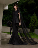 Load image into Gallery viewer, Black Statement Bridal Gown with Statement Skirt, Wedding Dress for Bridal Portraits