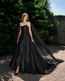 Load image into Gallery viewer, Black Gothic Bridal Gown with Graceful Draping, Wedding Dress for Bridal Portraits