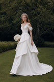 Load image into Gallery viewer, Ivory Statement Bridal Gown with Flowing Train, Wedding Dress for Formal Ceremony