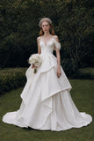 Load image into Gallery viewer, Ivory Statement Bridal Gown with Flowing Train, Wedding Dress for Formal Ceremony