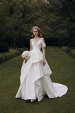 Load image into Gallery viewer, Ivory Statement Bridal Gown with Flowing Train, Wedding Dress for Formal Ceremony