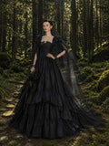 Load image into Gallery viewer, Black Elegant Bridal Gown with Statement Skirt, Wedding Dress for Wedding Reception