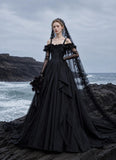 Load image into Gallery viewer, Black Statement Bridal Gown with Graceful Draping, Wedding Dress for Wedding Reception