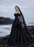 Load image into Gallery viewer, Black Statement Bridal Gown with Graceful Draping, Wedding Dress for Wedding Reception