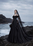 Load image into Gallery viewer, Black Statement Bridal Gown with Graceful Draping, Wedding Dress for Wedding Reception