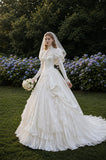 Load image into Gallery viewer, Ivory Refined Bridal Gown with Flowing Train, Wedding Dress for Garden Wedding