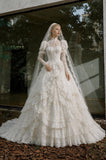 Load image into Gallery viewer, Ivory Graceful Bridal Gown with Flowing Train, Wedding Dress for Garden Wedding