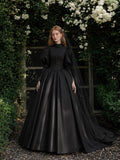 Load image into Gallery viewer, Black Dramatic Bridal Gown with Graceful Draping, Wedding Dress for Elegant Celebration