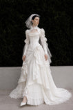 Load image into Gallery viewer, Ivory Romantic Bridal Gown with Statement Skirt, Wedding Dress for Garden Wedding