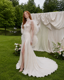 Load image into Gallery viewer, Penelope Cape Wedding Dress, Statement Bridal Gown with Dramatic Draped Detail image 3