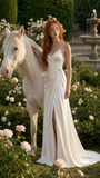 Load image into Gallery viewer, Renata Minimalist Satin Wedding Dress, Sleek Sheath Bridal Gown with Train image 1