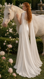 Load image into Gallery viewer, Renata Minimalist Satin Wedding Dress, Sleek Sheath Bridal Gown with Train image 3