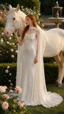 Load image into Gallery viewer, Renata Minimalist Satin Wedding Dress, Sleek Sheath Bridal Gown with Train image 4