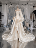 Load image into Gallery viewer, Tatiana Minimalist Satin Wedding Dress, Sleek Sheath Bridal Gown with Train image 3