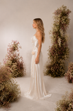Load image into Gallery viewer, Minimalist Satin Wedding Dress, Sleek Sheath Bridal Gown with Train - HS01 image 1