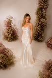 Load image into Gallery viewer, Minimalist Satin Wedding Dress, Sleek Sheath Bridal Gown with Train - HS01 image 3