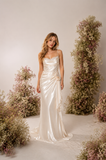 Load image into Gallery viewer, Minimalist Satin Wedding Dress, Sleek Sheath Bridal Gown with Train - HS01 image 5