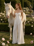 Load image into Gallery viewer, Yasmin Minimalist Satin Wedding Dress, Sleek Sheath Bridal Gown with Train image 1