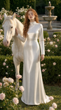 Load image into Gallery viewer, Yvette Minimalist Satin Wedding Dress, Sleek Sheath Bridal Gown with Train image 1