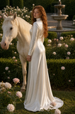 Load image into Gallery viewer, Yvette Minimalist Satin Wedding Dress, Sleek Sheath Bridal Gown with Train image 2