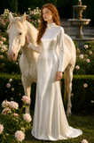 Load image into Gallery viewer, Yvette Minimalist Satin Wedding Dress, Sleek Sheath Bridal Gown with Train image 4