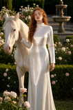 Load image into Gallery viewer, Yvette Minimalist Satin Wedding Dress, Sleek Sheath Bridal Gown with Train image 6